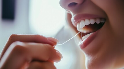 Obraz premium A Close up of a Woman With a Toothbrush in Her Mouth - Generative AI