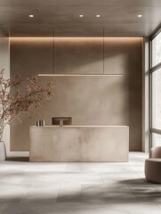 Minimalist Modern Reception Desk Design with Neutral Tones