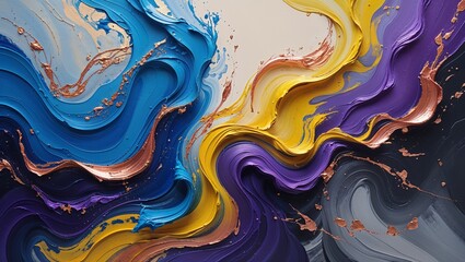Vibrant and expressive acrylic abstract painting featuring a dynamic interplay of swirling shapes and colors, with bold brushstrokes and textures that evoke a sense of energy and movement, set against