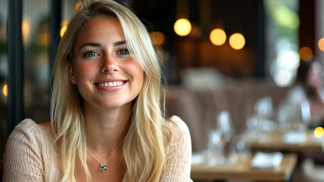 pretty blond hair woman at luxurious restaurant