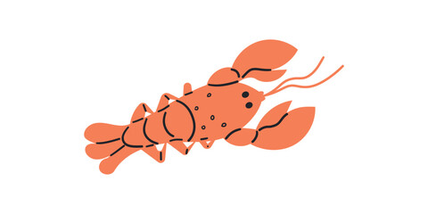 Lobster vector illustration, cartoon clipart, animal in flat style. Sea animals, underwater creatures, ocean animals, marine life concept. Lobster vector design isolated on white background