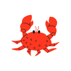 Funny crab cartoon character isolated on white background. Vector hand drawn illustration ,sea animal under water ,sea food .