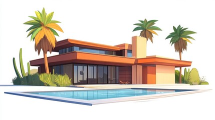 Fototapeta premium 3d rendering of modern cozy house with pool and parking for sale or rent in luxurious style. Isolated on white
