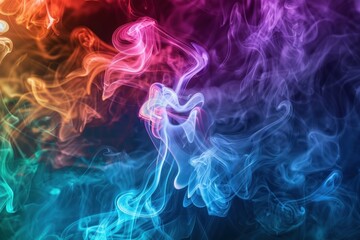 Fototapeta premium Colorful smoke is swirling on a dark background, creating artistic shapes