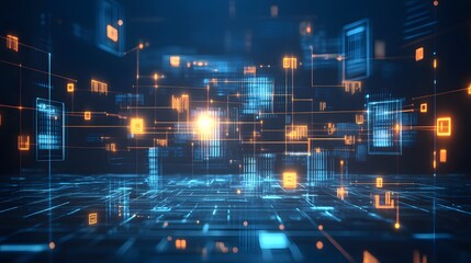 Fototapeta premium Futuristic Digital Network Data Flow Technology Background