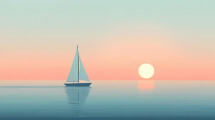 Sailboat at Sunset Peaceful Ocean Scene