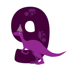 9 Nine YO Birthday Number with Dino