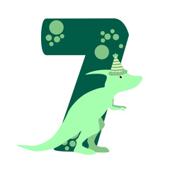 7 Seven YO Birthday Number with Dino