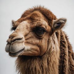 Fototapeta premium A camel sitting calmly on a white background.