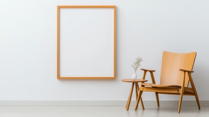 Empty wooden frame on a white background, perfect for showcasing your favorite artwork or photos in a living space.