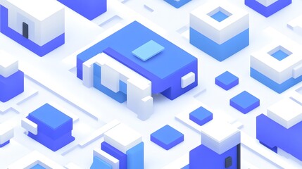 Abstract  D Isometric Blue and White Geometric Shapes Background