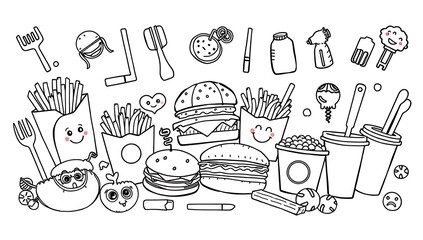 Obraz premium Cute hand-drawn fast food illustration.