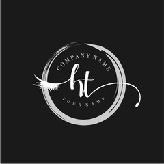 HT Elegant Circular Logo Design with Feather and Calligraphic Text