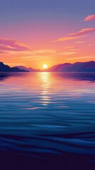 Fototapeta premium Serene Sunset Over Calm Mountain Lake Waters