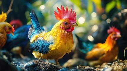 Fototapeta premium Vibrant Rooster in Lush Garden