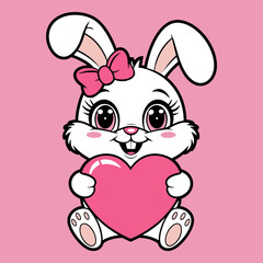 Cute Bunny Holding a Heart Illustration