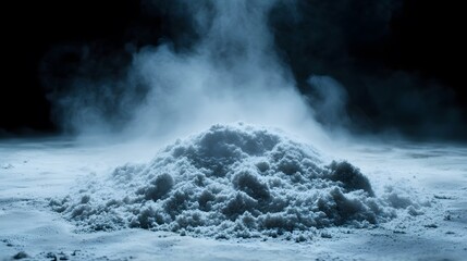 Obraz premium Steaming Pile of Powder White Substance Smoke Haze