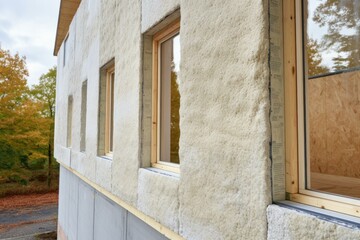 Exterior hempcrete wall insulation with windows providing sustainable and energy efficient building solution