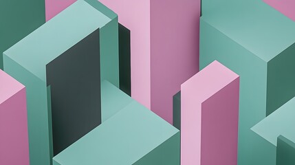 Fototapeta premium Abstract Geometric Shapes Pink Green Teal D Blocks Background