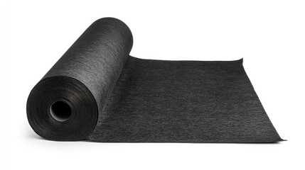 Black Geotextile Fabric Roll for Landscaping and Construction Projects on White Background
