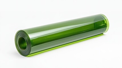 Transparent Green Plastic Roll Isolated on White Background for Industrial and Craft Applications