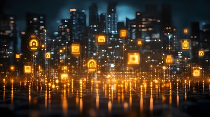 Fototapeta premium Smart City Network Digital Transformation Technology Futuristic Cityscape