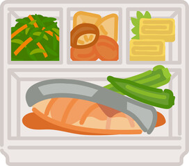 シンプルでかわいいお弁当アイコン：魚料理の弁当