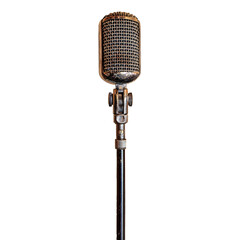 Fototapeta premium vintage retro-style metal microphone isolated on transparent background.