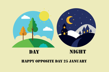 Opposite Day Concept Vector  Art Sun Moon Day night in Creative Illustration