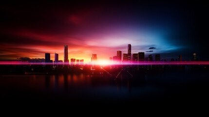 Fototapeta premium Vibrant Cityscape at Sunset: A Stunning Silhouette