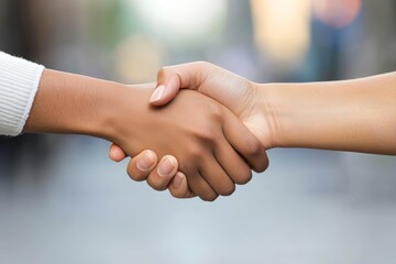 Close-up of hands shaking, representing trust, agreement, partnership, and cooperation in a diverse and collaborative context.