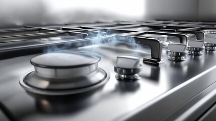 Sleek Stainless Steel Gas Stovetop with Steam, Modern Kitchen Appliance