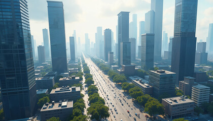 top view photo of an office building, many buildings
