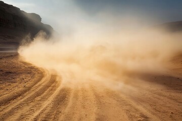 Desert off-road vehicle kicking up dust, adventure travel