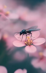 Fototapeta premium Detailed macro shot of an insect on a flower, highlighting the beauty of nature