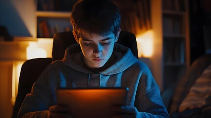 A teacher explaining the effects of cyberbullying, using a digital tablet to educate students about safe online behavior