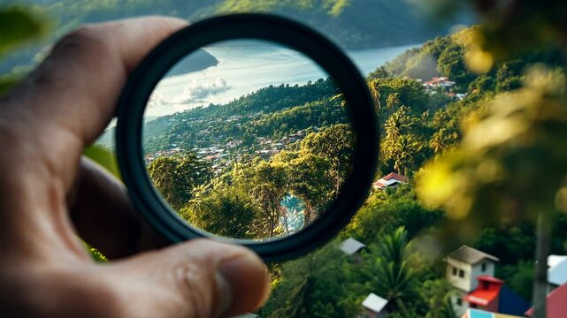 Capturing the Breathtaking View: A Hillside Village Seen Through a Camera Lens