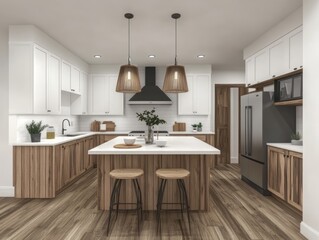 Modern Farmhouse Kitchen Island Design with Wooden Accents
