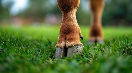 Obraz premium Close-up of a Cow's Hooves in a Lush Green Pasture