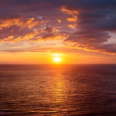 Fototapeta premium sunset over the ocean, Sunset sky clouds over sea in the evening with Orange, Yellow sunlight Golden hour in Summer landscape,