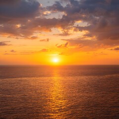 Obraz premium sunset over the ocean, Sunset sky clouds over sea in the evening with Orange, Yellow sunlight Golden hour in Summer landscape,