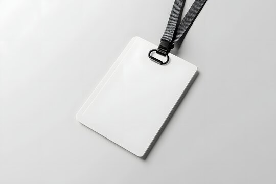 Blank white ID badge with lanyard on white background, mockup