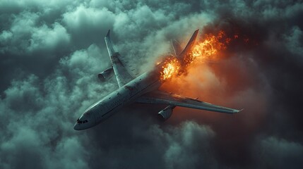 Obraz premium Airplane in Distress with Engine Failure Over Clouds