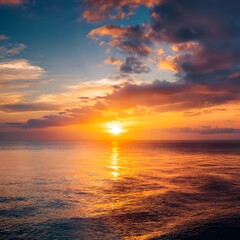 Obraz premium sunset over the ocean, Sunset sky clouds over sea in the evening with Orange, Yellow sunlight Golden hour in Summer landscape,