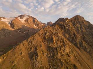 Scenic aerial view of Zailiisky Alatau mountains in Almaty, Kazakhstan