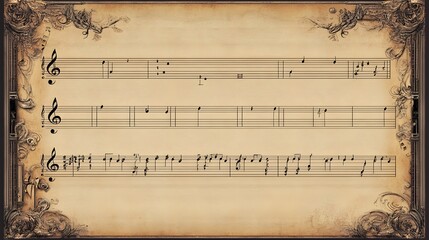 Fototapeta premium Antique Sheet Music Displays Musical Notes On Aged Paper