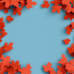 Autumn Leaves Frame Blue Background with Seasonal Colors Gently