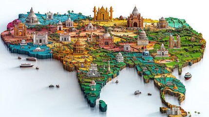 Obraz premium India's Architectural Wonders: A 3D Map of Iconic Landmarks and Historical Sites