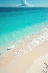 Sun-drenched white sand beach, turquoise waves, coral, vacation, calm