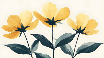 Fototapeta premium Yellow Flowers Bloom Beautifully with Dark Green Leaves